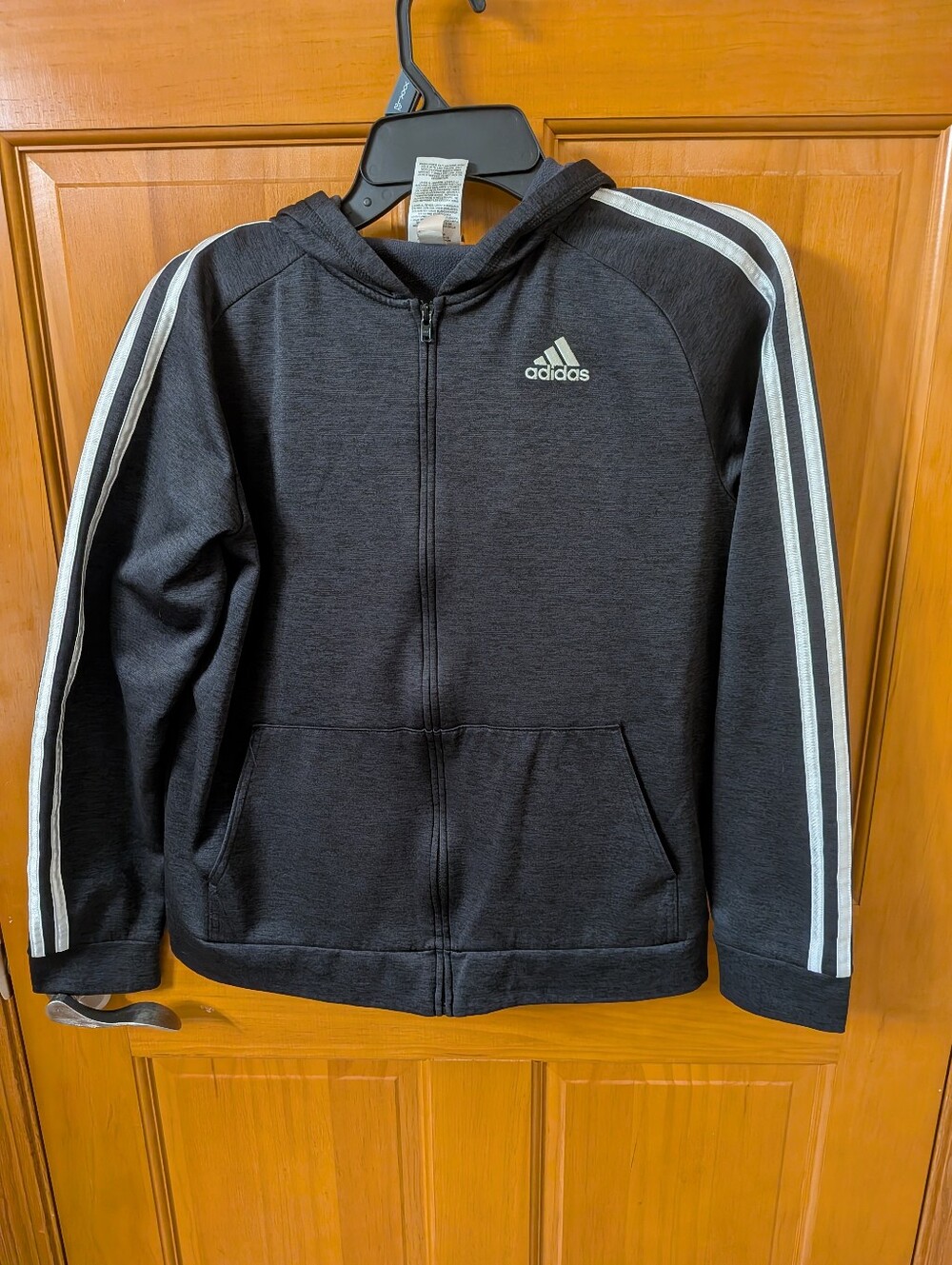 adidas Black Hooded Kids Zip Jacket with White Stripes XL 18/20